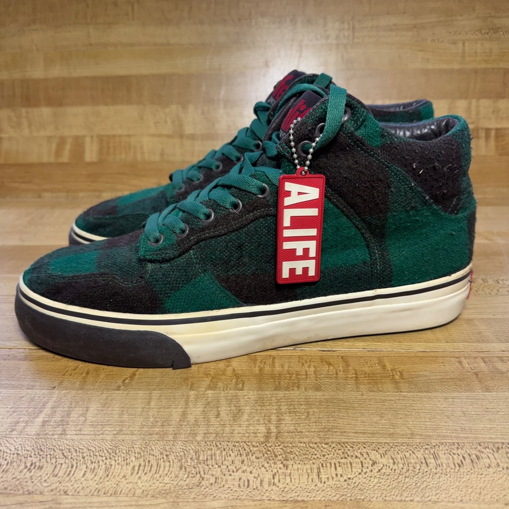 Y2K Alife Everybody Hi Lumberjack Green Black Plaid High Top Skate Shoes 10.5